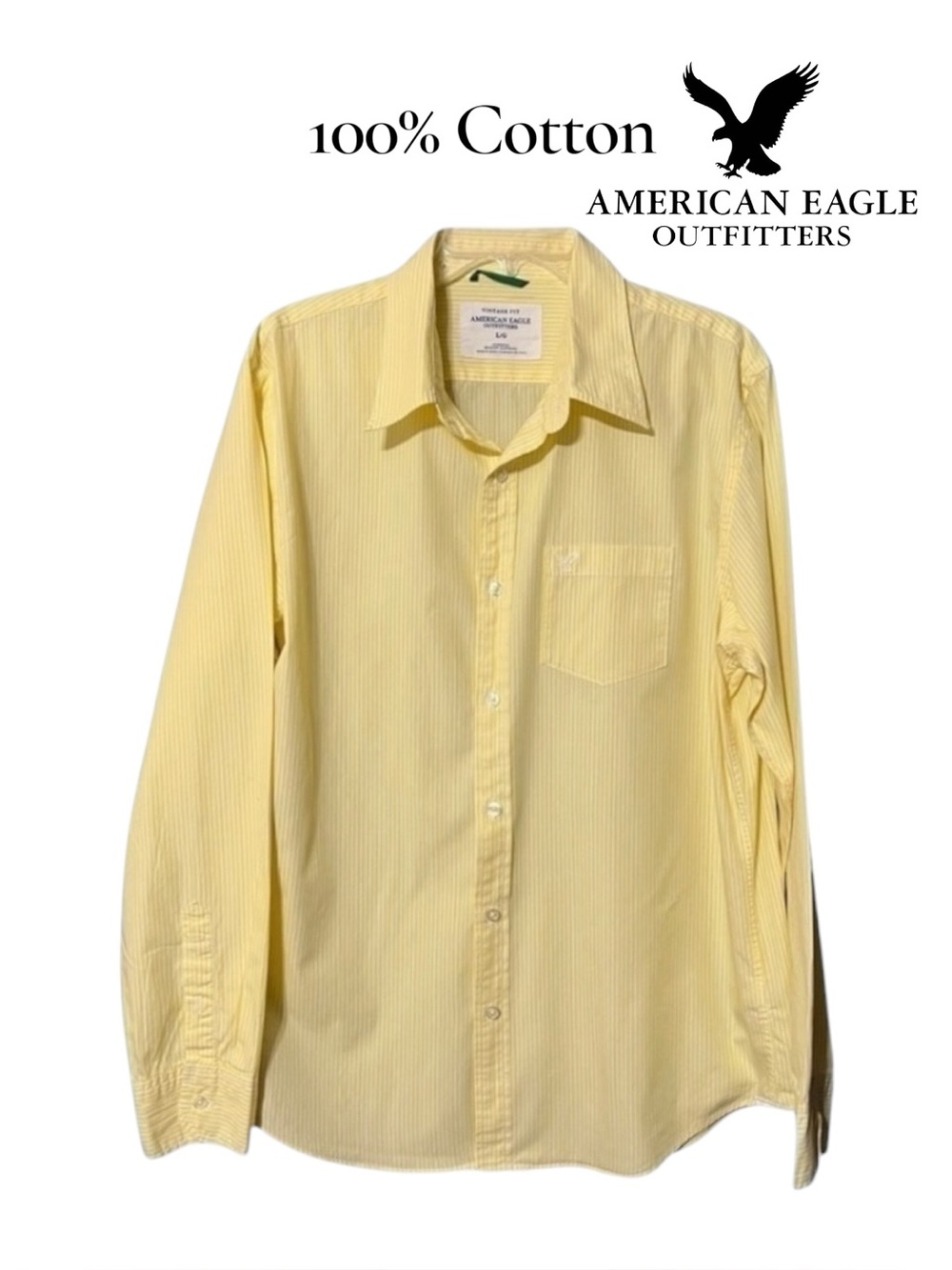 American Eagle (EUC) Men’s Striped Button Down Shirt 100% Cotton Size Large